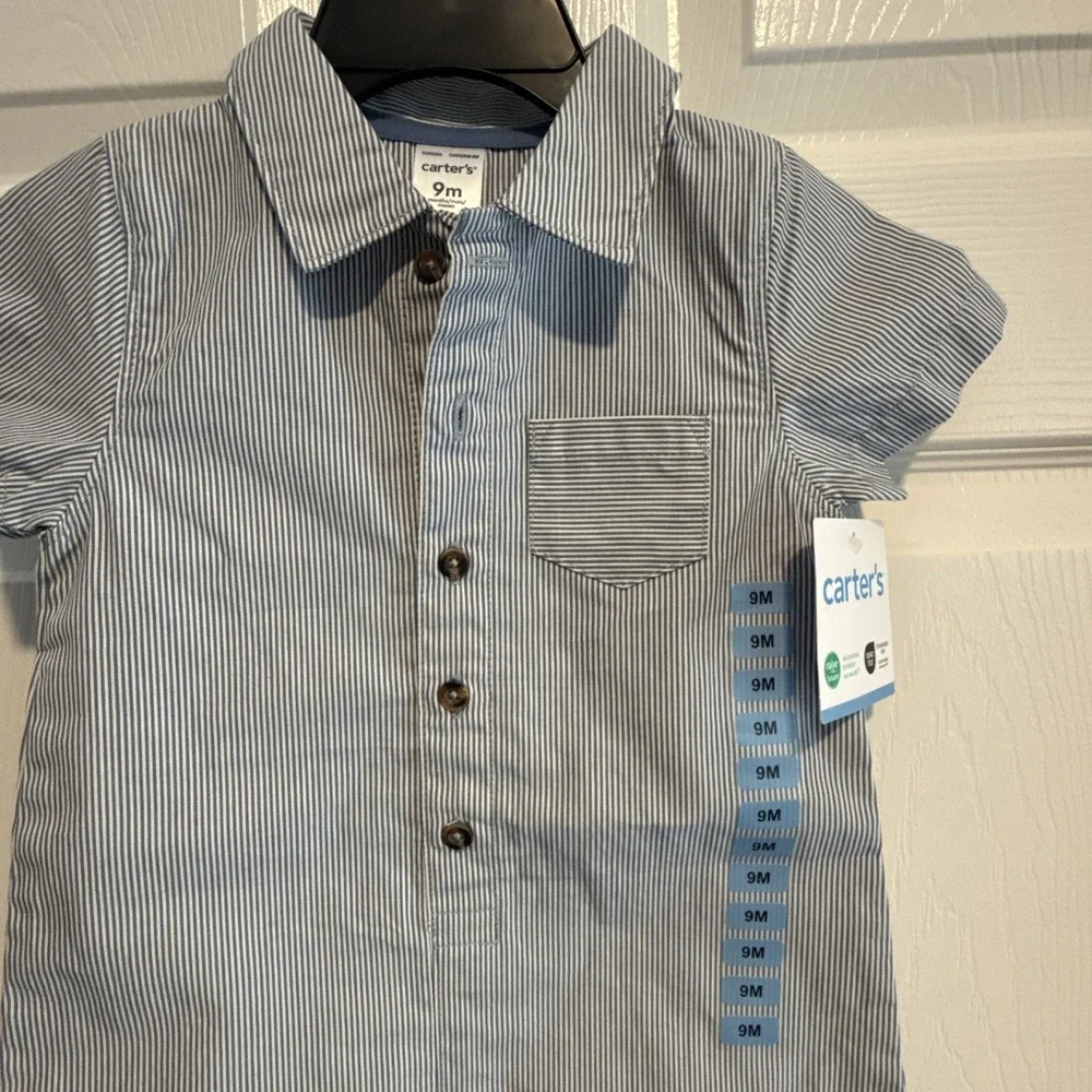 Carter's Blue And White Striped Romper Size 9 Month New With Tags